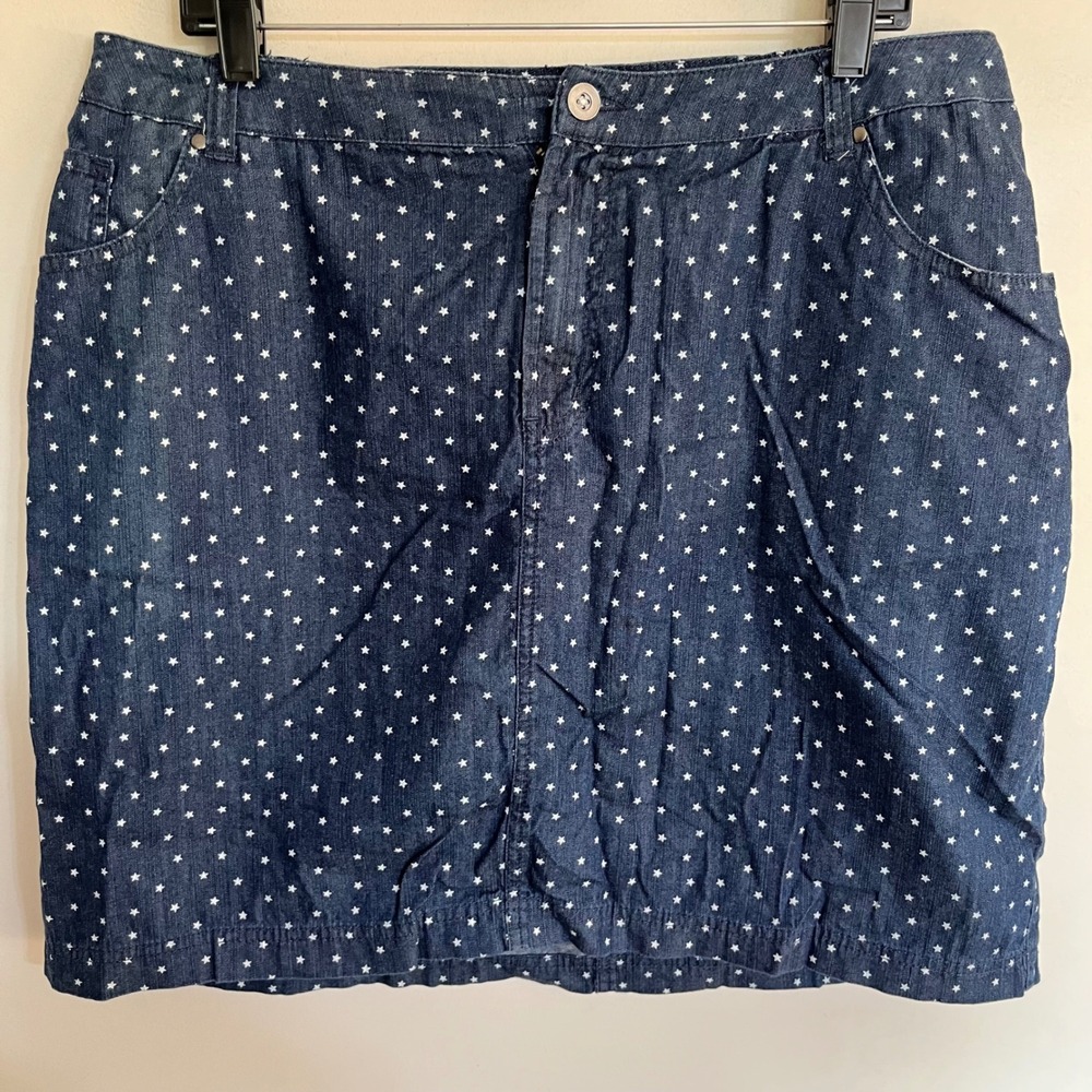 Catherines‎ Star Print Denim Skort Blue Cotton Plus Size 18W Mini Skirt Shorts